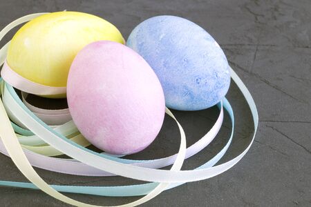 Easter colored eggs on the grey background.
の写真素材