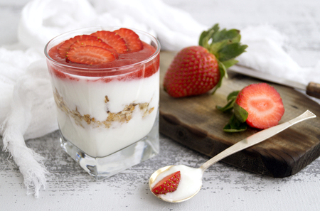 Natural homemade yogurt on a light background.
の写真素材