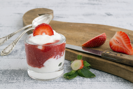 Natural homemade yogurt on a light background.の写真素材