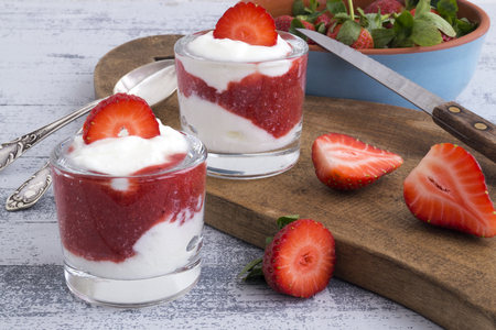 Natural homemade yogurt on a light background.の写真素材