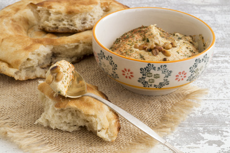 Arab snack from chickpeas hummus with bread.
の写真素材