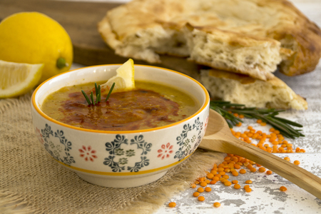 The red lentil soup with Arabic bread.
の写真素材