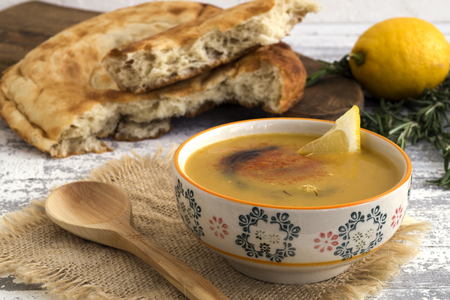 The red lentil soup with Arabic bread.
の写真素材