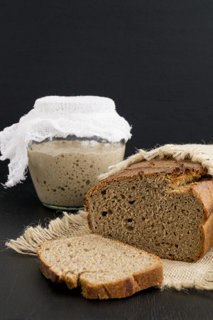 Homemade rye bread on the burlap. Healthy food.
の写真素材