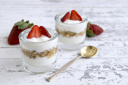 Natural homemade yogurt on a light background.
の写真素材