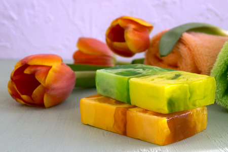 Natural, beautiful, floral and fragrant handmade soap.の写真素材