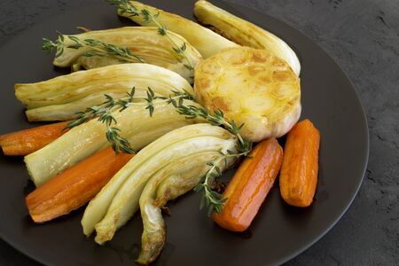 Organic fennel fried with garlic and thyme.の写真素材