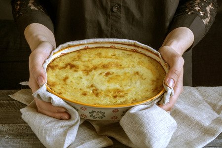 Shepherd's pie with minced meat and potatoes.の写真素材