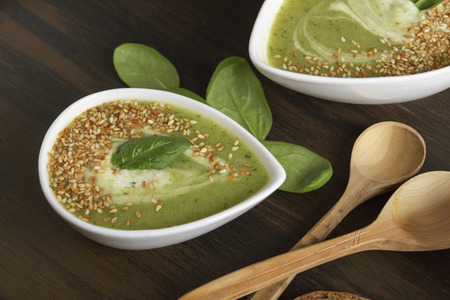 Vegetarian spinach soup in a white plate.
の写真素材