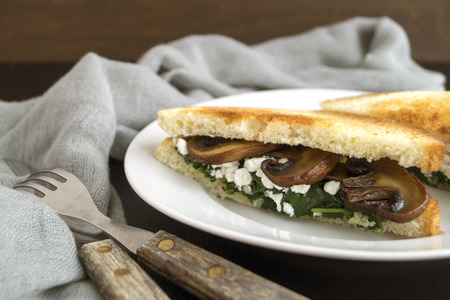 sandwich with spinach, cottage cheese and mushrooms.の写真素材