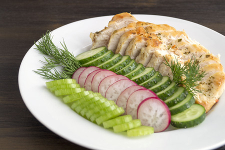 proper diet food, fresh vegetables with chicken.の写真素材