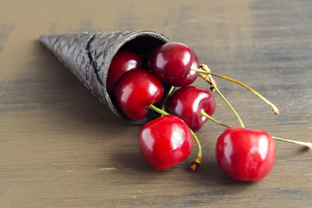ripe fresh cherries. a bunch of delicious summer berries.の写真素材