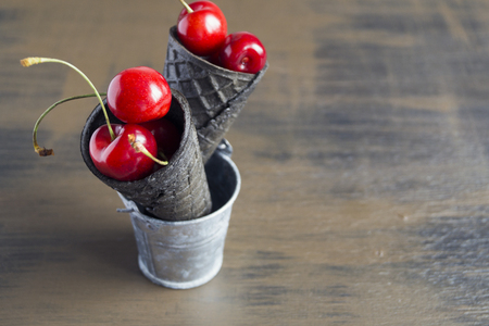 ripe fresh cherries. a bunch of delicious summer berries.の写真素材