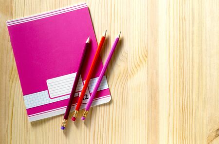 Back to school. school supplies on a wooden Board.の写真素材