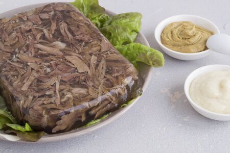 meat jelly. beef aspic. traditional Russian dish.