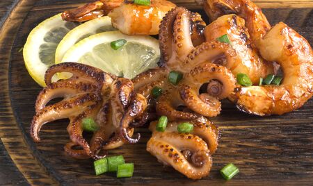 spicy fried seafood in sauce. asian cuisine