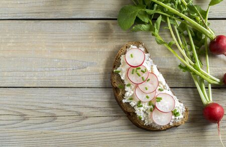 Rye bread with butter and radish. Healthy food.