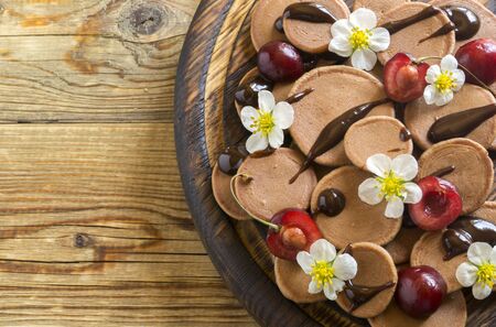 mini pancakes. small pancakes with berries for Breakfast.の写真素材