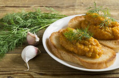 fried toast with zucchini caviar. healthy homemade Breakfast.の写真素材