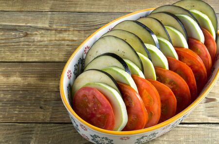 vegetables prepared for cooking Ratatouille. traditional French stew.の写真素材