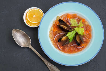 vegetable soup with seafood. traditional Asian dishの写真素材