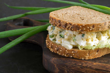 sandwich with egg salad on wholegrain bread. close upの写真素材