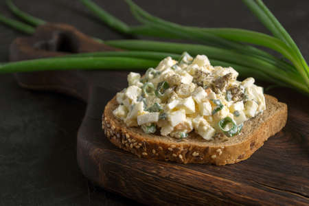 sandwich with egg salad on wholegrain bread. close up