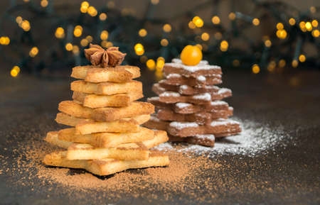 Homemade Christmas cookies in the shape of a starの写真素材