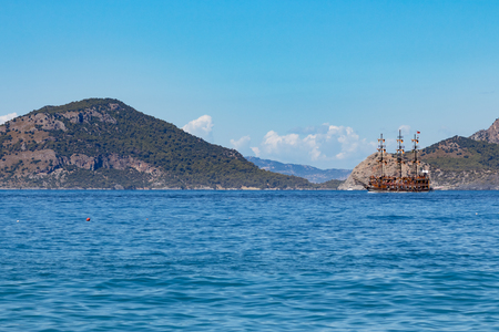 Oludeniz, Turkey. 22 september 2017. pirate ship with tourists in the sea.のeditorial素材