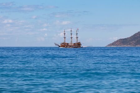 Oludeniz, Turkey. 22 september 2017. pirate ship with tourists in the sea.のeditorial素材