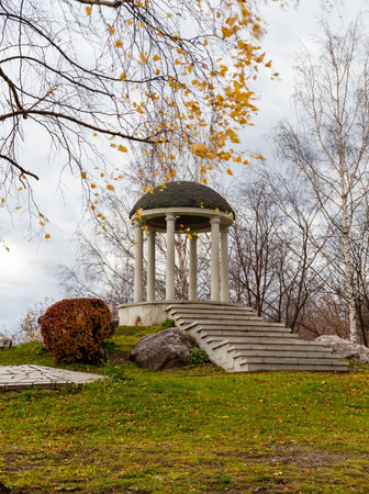 Gazebo on the pond embankment Tagil. Nizhny Tagil. Sverdlovsk region. Russiaの写真素材
