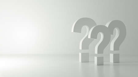 Question marks concept in gray empty room realistic abstract background 3D renderingの写真素材
