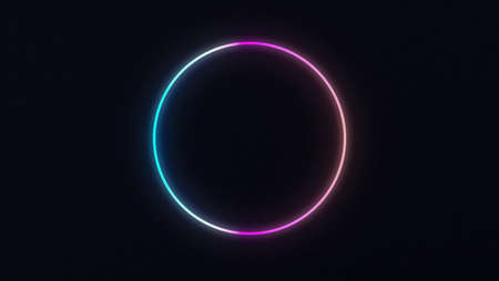 Product display area concept created with neon circular rings on black background 3D renderingの写真素材