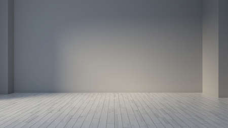 Empty room with painting corner wall and white wooden floor concept 3d rendering