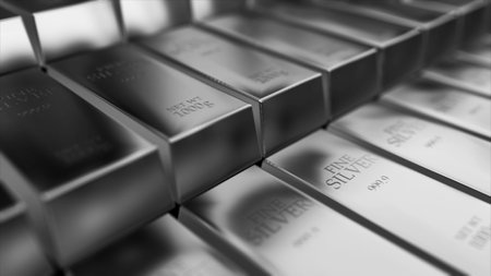 Realistic silver ingots, bars abstract background for finance 3d renderingの写真素材