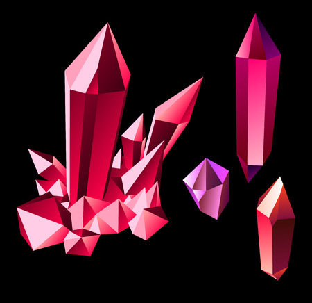 ruby set isolated on black. Shiny red crystalsのイラスト素材