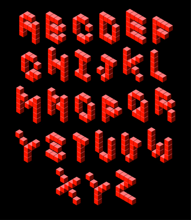 red isometric font voxel pixel isometric letters isometric alphabet pixel art font redのイラスト素材