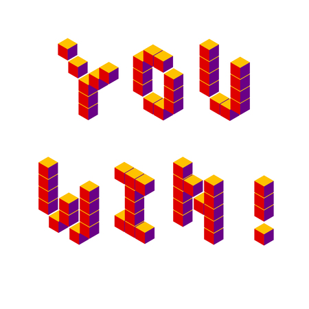 Vector retro game lettering pixel isometric voxel red on white you win !のイラスト素材