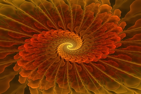 On this picture is fractal spiral with shades of gold color.の写真素材