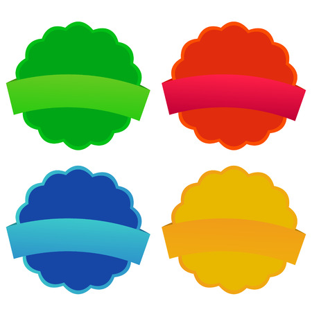 On this image is collection of badges in different colors.のイラスト素材