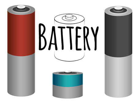 Set of batteries with outlined battery with inscriptionのイラスト素材