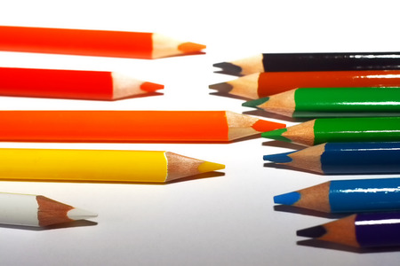 Photo of crayons on a white backdropの写真素材