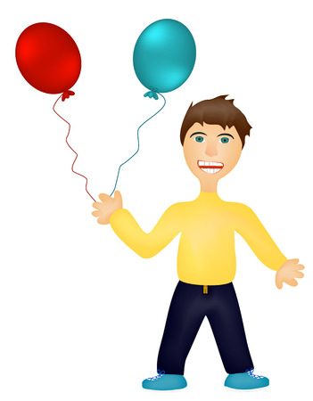 Angry boy with balloonsの写真素材