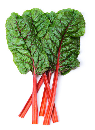 Mangold or Swiss chard leaves isolated on whiteの写真素材