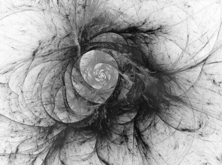 Abstract textured image in black and white. Composition fractal vortex with a metaphorical connection with the universe , space, astronomy, science. On a white backgroundの写真素材