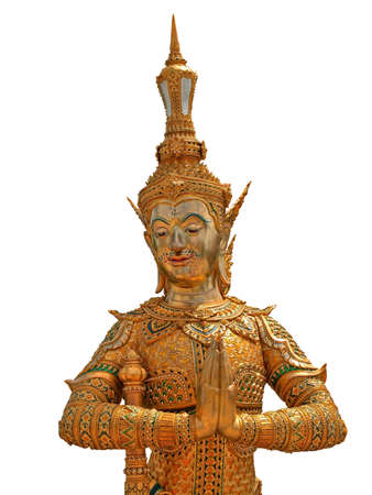 A beautiful statue angle in thai temple on wihte background 