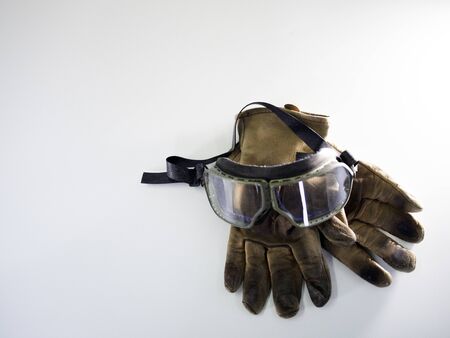 vintage goggles and old vintage dirty Motorcycle Glovesの写真素材