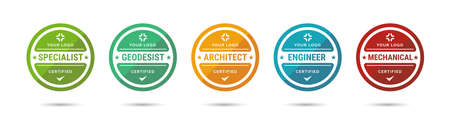 Set of company training badge certificates to determine based on criteria. Vector illustration certified logo design.のイラスト素材