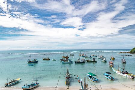 Fisherman's boats in Weligama beach, Sri Lankaの写真素材