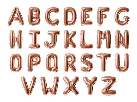 Set of letters A-Z, Rose gold foil balloon alphabet isolated on white background with Clipping Pathの写真素材